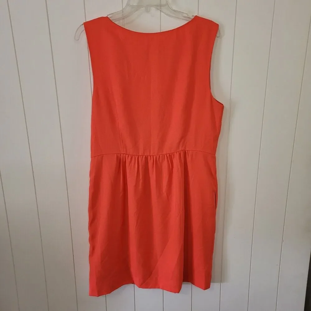 J Crew Dress Womens Size 14 Coral Pink Sleeveless Ruched Pockets